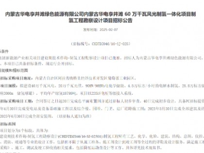 内蒙古华电孪井滩60万千瓦风光制氢一体化项目制氢工程勘察设计项目招标