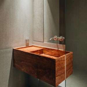 卡芬婕天然奢石红洞石一体盆洗面盆轻奢简约风卫生间洗漱台洗手台