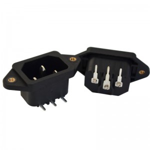 AC电源插座三插实心母座 平脚全铜带螺丝孔阻燃插座