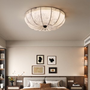 中古风卧室吸顶灯法式复古手工布艺花纹民宿设计师款卧室书房灯具