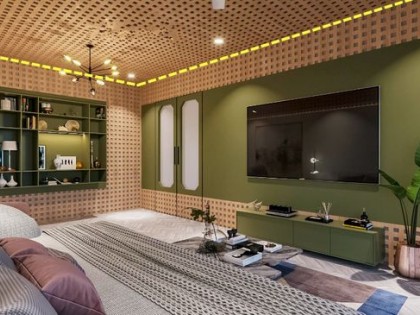 很有新意的吊顶！室内灯光明暗度可得到调节，凹凸有致的视觉感强