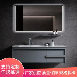 无缝拼接岩板盆厂家 浴室洗手台镜柜吊柜 简约欧式卫生间洗漱台