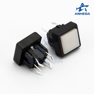 KFC-A06-37-4-10.2H立式6脚插件轻触开关 方型带灯按键开关